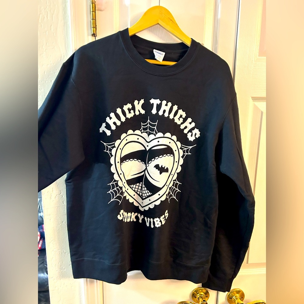Thick thighs and spooky vibes sweatshirt. Women’s size L. NWOT